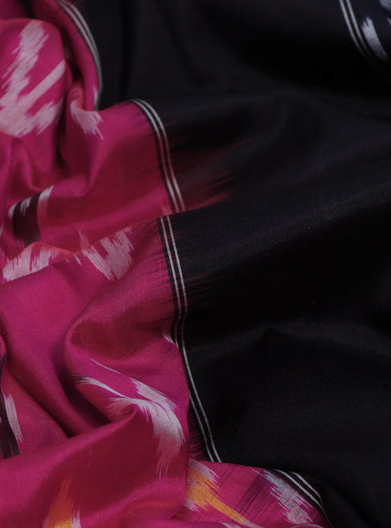 Pochampally silk saree pink and black with ikat butta weaves and ikat style zari woven border