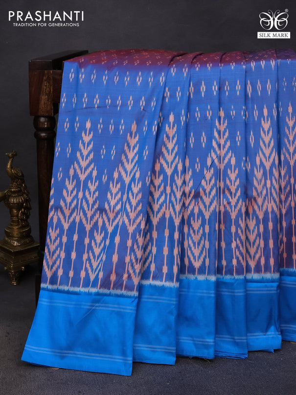 Pochampally silk saree dual shade of cs blue with allover ikat butta weaves and simple border