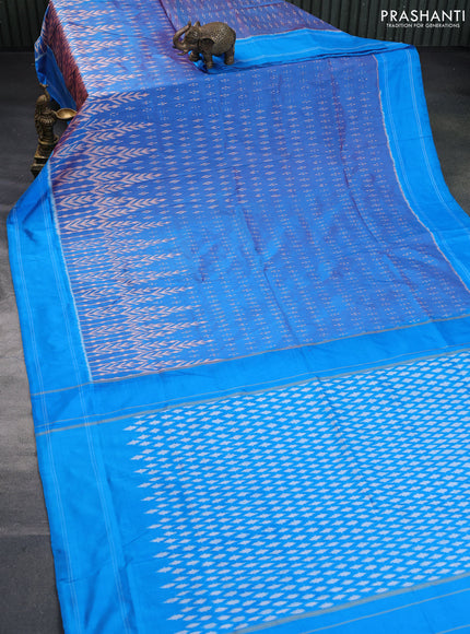 Pochampally silk saree dual shade of cs blue with allover ikat butta weaves and simple border