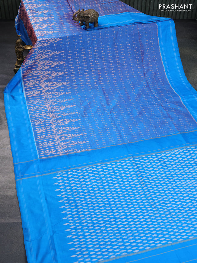 Pochampally silk saree dual shade of cs blue with allover ikat butta weaves and simple border