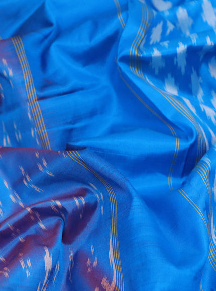 Pochampally silk saree dual shade of cs blue with allover ikat butta weaves and simple border