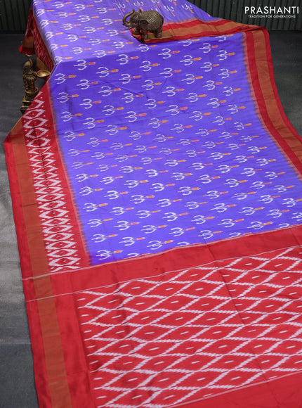 Pochampally silk saree lavender shade and red with ikat butta weaves and ikat style zari woven border