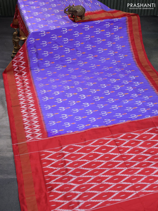 Pochampally silk saree lavender shade and red with ikat butta weaves and ikat style zari woven border