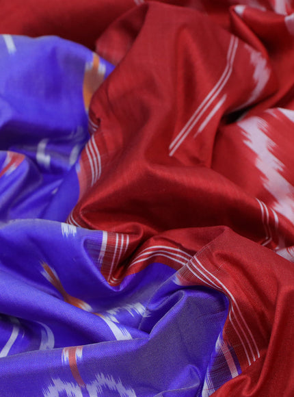 Pochampally silk saree lavender shade and red with ikat butta weaves and ikat style zari woven border