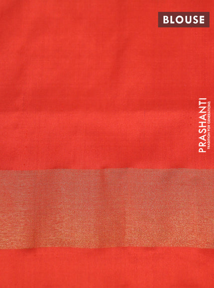 Pochampally silk saree light blue and orange with ikat butta weaves and ikat style zari woven border