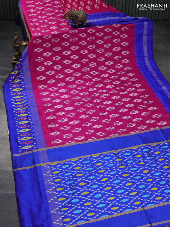 Pochampally silk saree pink and blue with ikat butta weaves and zari woven ikat style border