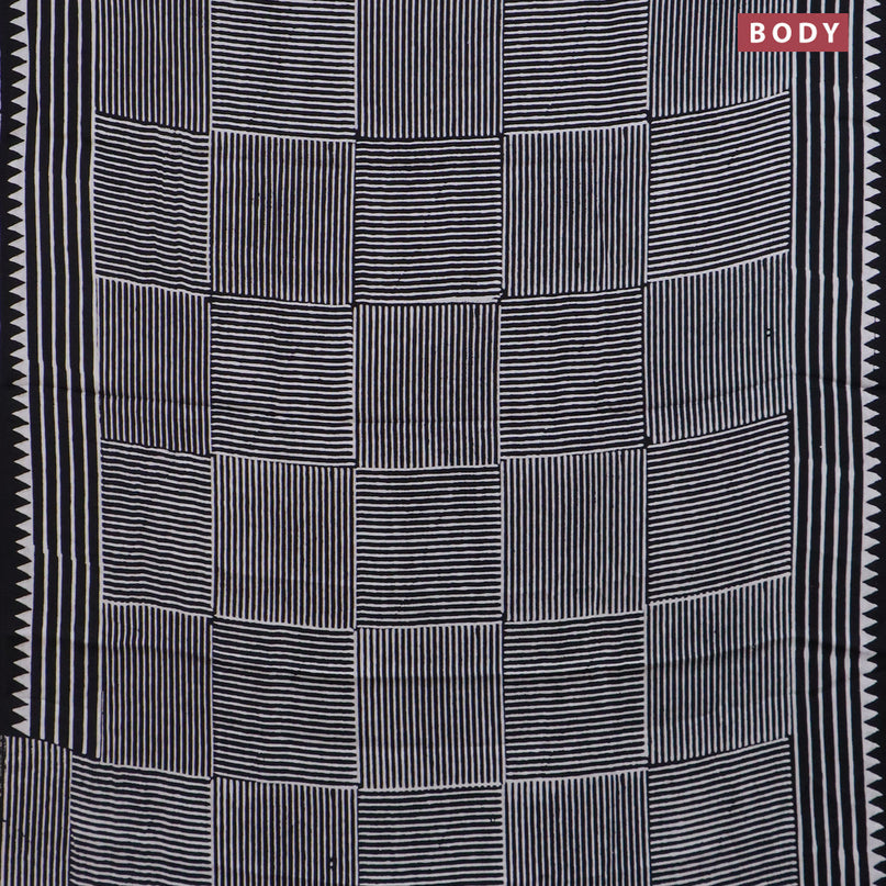 Modal silk saree black and off white with allover stripes pattern and printed border