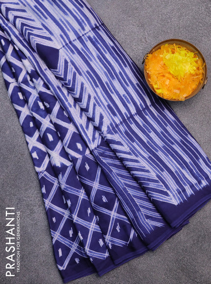 Modal silk saree blue with allover prints and printed border