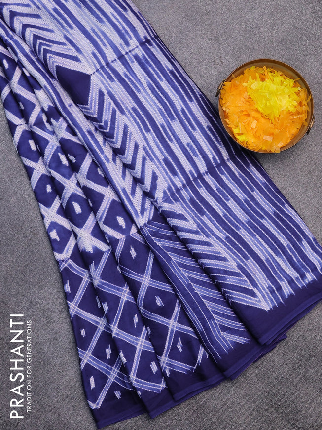 Modal silk saree blue with allover prints and printed border