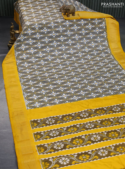 Pochampally silk saree grey and yellow with allover ikat weaves and zari woven border