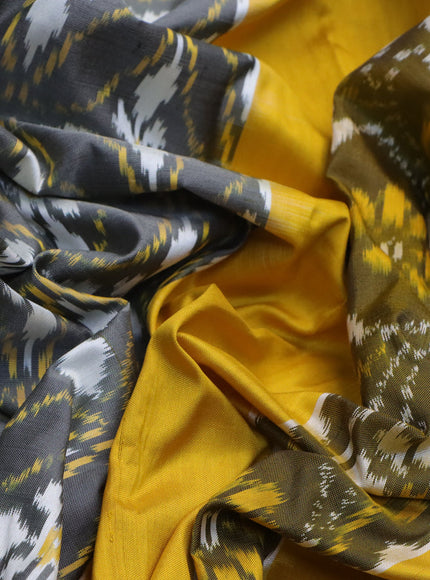 Pochampally silk saree grey and yellow with allover ikat weaves and zari woven border