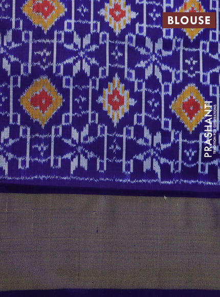 Pochampally silk saree green and blue with allover ikat weaves and ikat style zari woven border