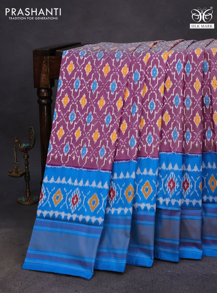 Pochampally silk saree purple and cs blue with allover ikat weaves and ikat woven zari border