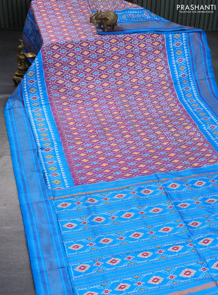 Pochampally silk saree purple and cs blue with allover ikat weaves and ikat woven zari border