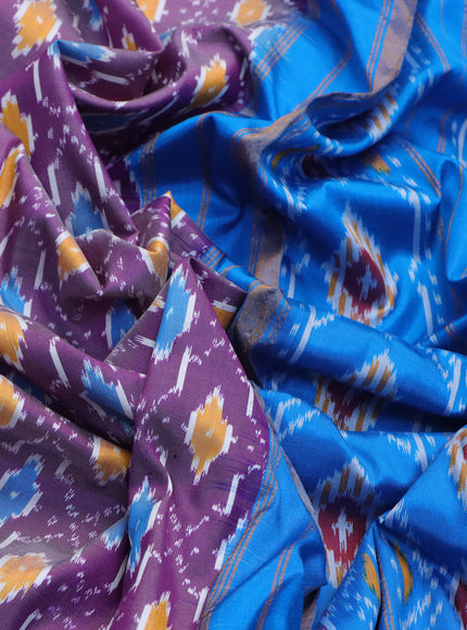 Pochampally silk saree purple and cs blue with allover ikat weaves and ikat woven zari border