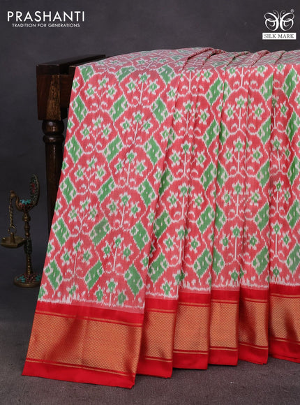 Pochampally silk saree red shade with allover ikat weaves and zari woven border