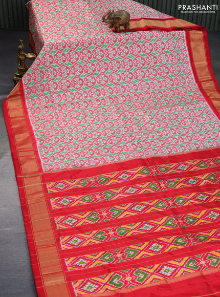 Pochampally silk saree red shade with allover ikat weaves and zari woven border