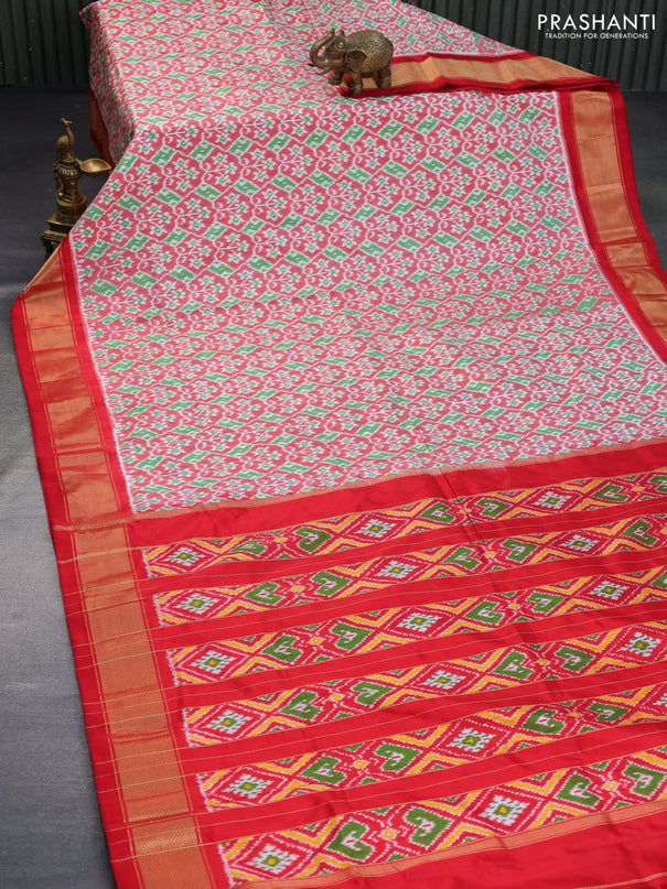 Pochampally silk saree red shade with allover ikat weaves and zari woven border