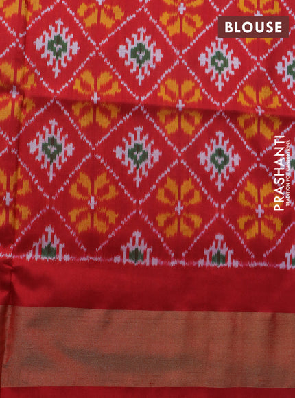 Pochampally silk saree cs blue and red with allover ikat weaves and ikat style zari woven border