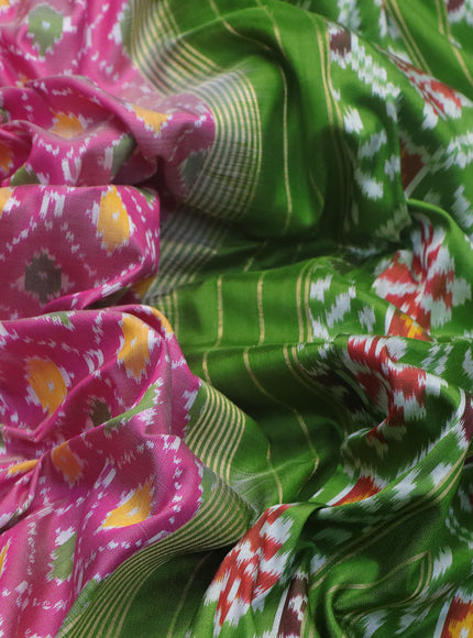 Pochampally silk saree pink and green with allover ikat weaves and ikat woven zari border