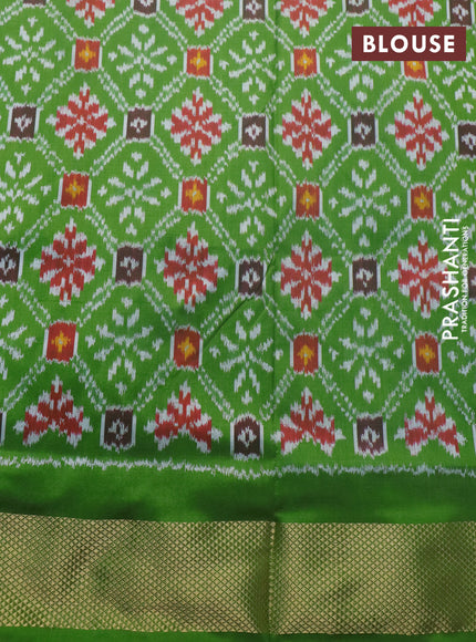 Pochampally silk saree pink and green with allover ikat weaves and ikat woven zari border