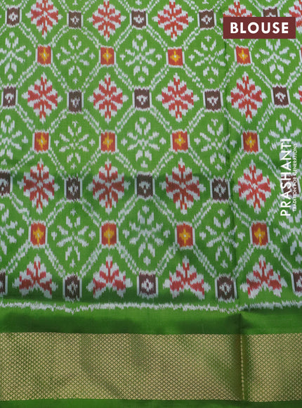 Pochampally silk saree cream green and green with allover ikat weaves and ikat woven zari border