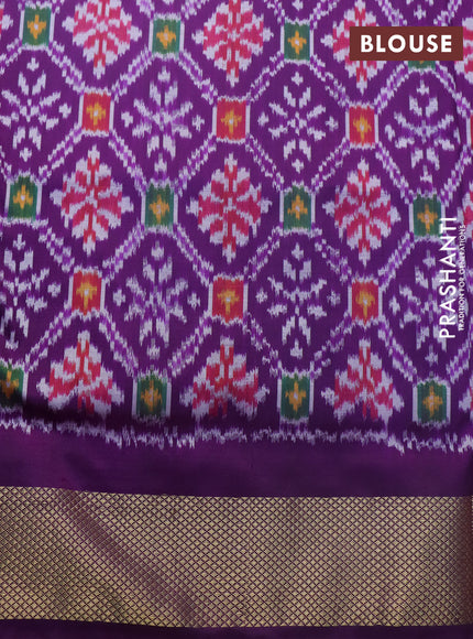 Pochampally silk saree off white black and purple with allover ikat weaves and ikat woven zari border