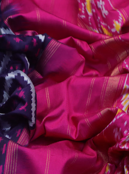 Pochampally silk saree dark blue and pink with allover ikat weaves and long ikat woven zari border