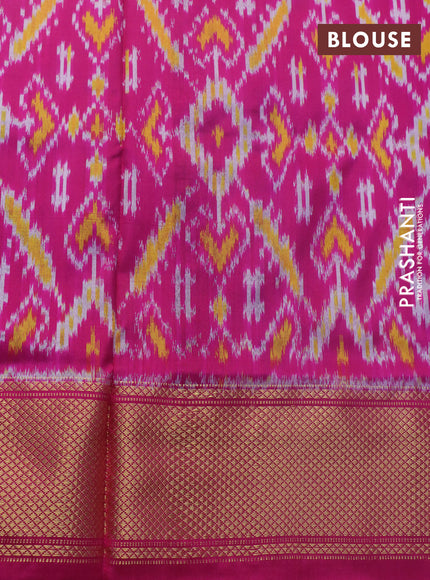 Pochampally silk saree dark blue and pink with allover ikat weaves and long ikat woven zari border