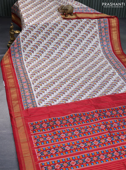 Pochampally silk saree cream and maroon with allover ikat weaves and ikat woven zari border