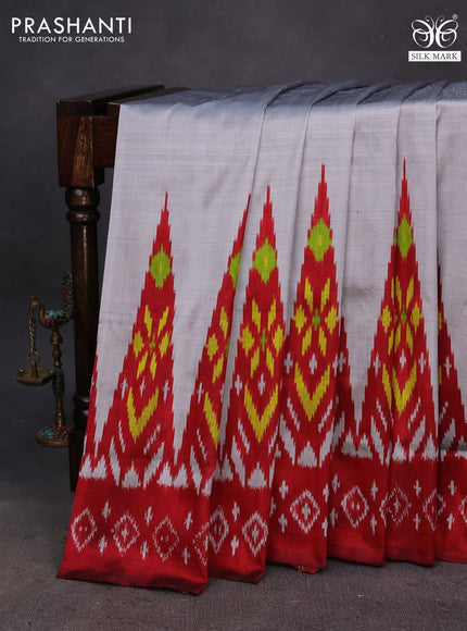 Pochampally silk saree grey and maroon with plain body and long ikat woven border