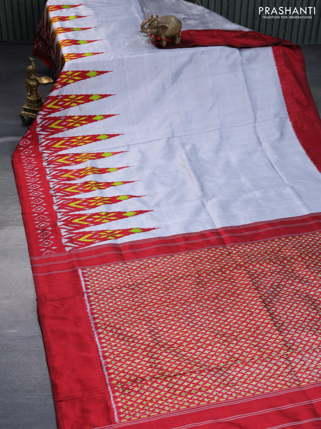 Pochampally silk saree grey and maroon with plain body and long ikat woven border