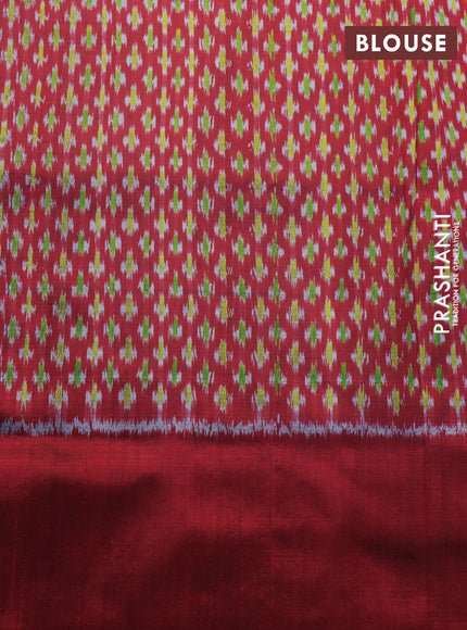 Pochampally silk saree grey and maroon with plain body and long ikat woven border