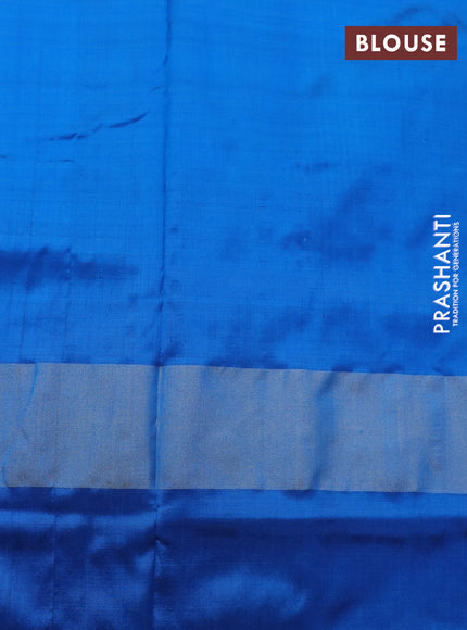 Pochampally silk saree blue and cs blue with allover ikat weaves and zari woven simple border