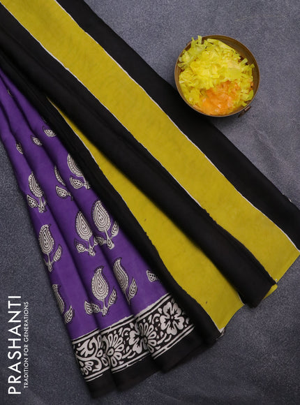 Modal silk saree violet and black with paisley butta prints and printed border