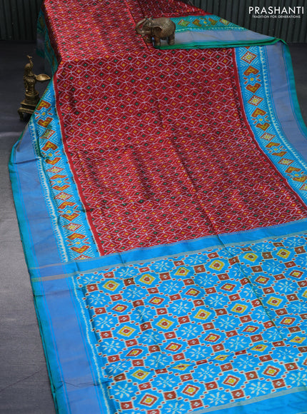 Pochampally silk saree maroon and dual shade of bluish green with allover ikat weaves and ikat woven zari border