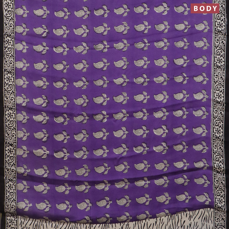 Modal silk saree violet and black with paisley butta prints and printed border