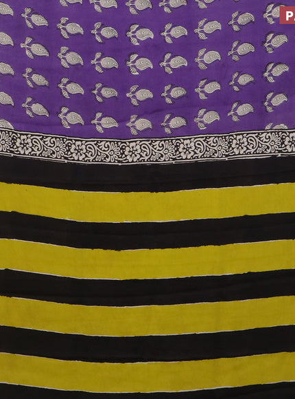 Modal silk saree violet and black with paisley butta prints and printed border