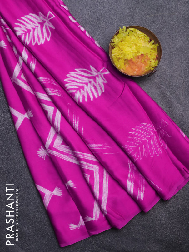 Modal silk saree pink with allover prints and printed border