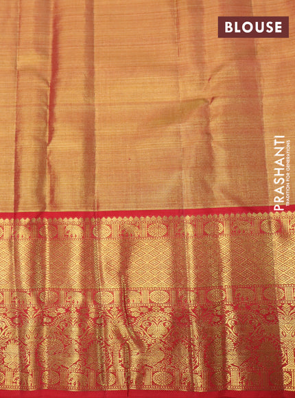 Pure kanchipuram tissue silk saree gold and red with allover silver zari woven brocade weaves and long rich zari woven border