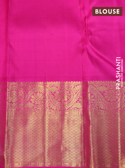 Pure kanchipuram tissue silk saree dual shade of green and pink with allover zari woven floral brocade weaves and long rich zari woven border