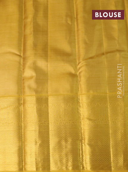 Pure kanchipuram tissue silk saree yellow with allover silver zari woven brocade weaves and long zari woven border