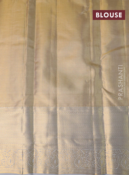 Pure kanchipuram tissue silk saree gold and grey shade with allover zari woven brocade weaves and zari woven border