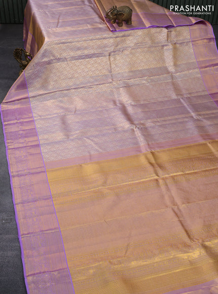 Pure kanchipuram tissue silk saree dual shade of lavender with allover silver zari woven brocade weaves and zari woven border