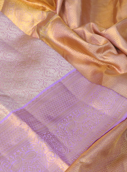 Pure kanchipuram tissue silk saree dual shade of lavender with allover silver zari woven brocade weaves and zari woven border