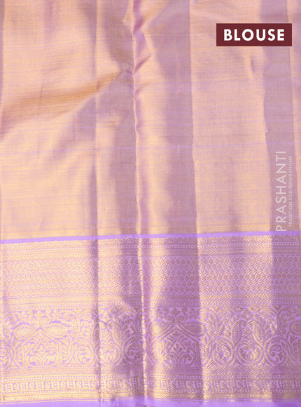 Pure kanchipuram tissue silk saree dual shade of lavender with allover silver zari woven brocade weaves and zari woven border