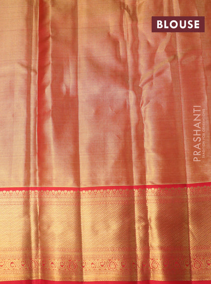 Pure kanchipuram tissue silk saree dual shade of red with allover silver zari woven brocade weaves and zari woven border