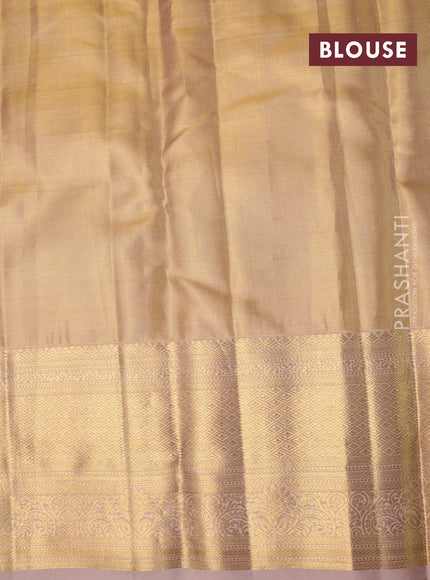 Pure kanchipuram tissue silk saree gold with allover silver zari woven brocade weaves and zari woven border