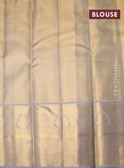 Pure kanchipuram tissue silk saree gold and grey shade with allover silver zari woven brocade weaves and long zari woven border