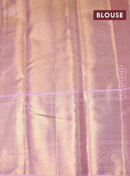 Pure kanchipuram tissue silk saree dual shade of pastel pink with allover silver zari woven brocade weaves and long zari woven border